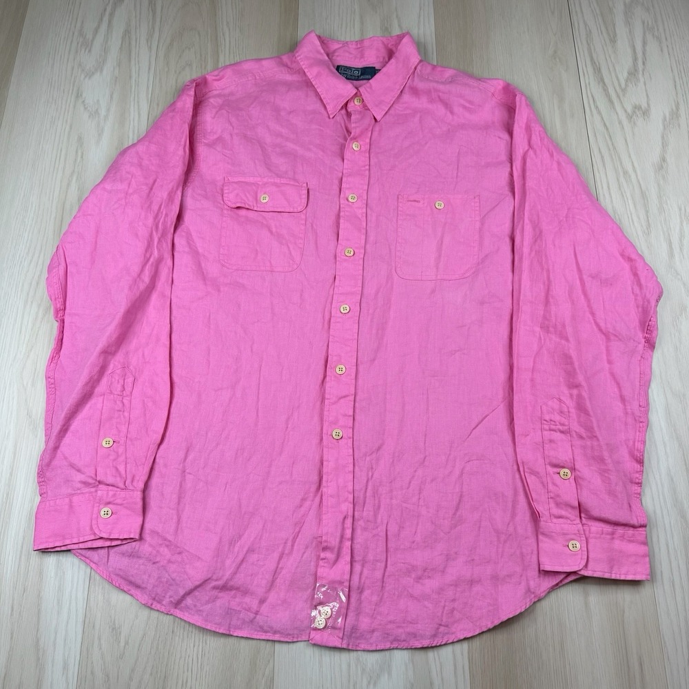 Polo Ralph Lauren Pink 100% Linen Classic Fit Long Sleeve Shirt Men's Size XXL